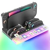 Ladestation für Switch 2, 4 in 1 Ladestation-Dock, Controller Ladegerät mit RGB-Beleuchtung & LED Ladeanzeige, Switch 2 Dock, Joy-Con 2 Schnellladestation, inklusive 9 Spielkarten-Halter