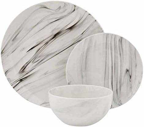 wilko Marble Design Dinner Set 12pc, Porcelain Microwave and Dishwasher Safe Dinner Set, 33.0cm h x 20.5cm w x 30.0cm d