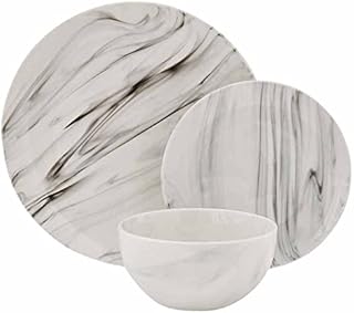wilko Marble Design Dinner Set 12pc, Porcelain Microwave and Dishwasher Safe Dinner Set, 33.0cm h x 20.5cm w x 30.0cm d