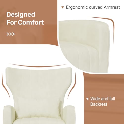 Hawthyhome Relaxsessel/Einzelsofa/Fernsehsessel/Ohrensessel mit Kopfkissen und Gold Metallfüßen aus Samt bis 130kg Schlafzimmer Wohnzimmer Beige