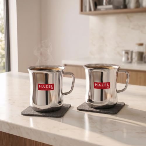 Hazel Stainless Steel Tea/Coffee Mug - 2 Pieces, Silver, 200 ml
