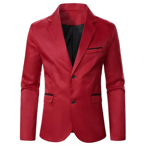 Men's Suit Jacket Contrast Long Sleeve Blazer for Men-Red3