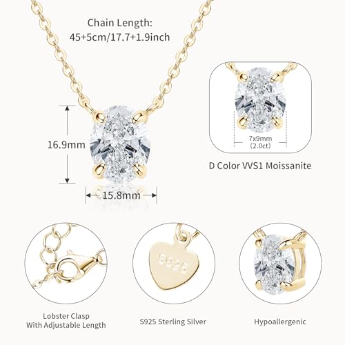 2ct Oval Moissanite Pendant Necklace, D Color VVS1 925 Sterling Silver Platinum Plated Dainty Pendant for Women Wife Mothers Day Jewelry Gifts3