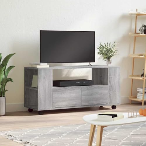 LoogCape Meuble TV Sonoma Gris 102x34,5x43 cm Bois d'ingénierie Support écran multimédia avec roulettes pivotantes Meuble Rangement Salon séjour Chambre Bureau Design Moderne
