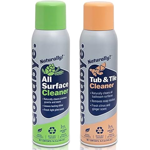 Goodbye Naturally All Surface Cleaner and Tub and Tile Bathroom Cleaner, Safe and Effective All Natural Cleaning Products, 14 oz Continuous Spray Cans, 2 Pack Cover
