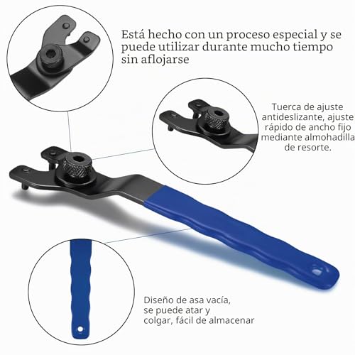 Miniatura 3 de Aiouhmym Llaves De Espigas Ajustable, Llaves Amoladora De Ángulo, Llave Inglesa Amoladora Angular De Contratuercas Para Amoladora Angular, Con Cierre Brida Metal