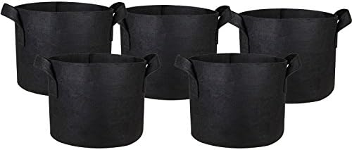 HONGVILLE 5-Pack 2 Gallons Plant Grow Bags Fabric Pots with Handles Black Color