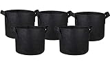 HONGVILLE 5-Pack Grow Bags/Aeration Fabric Pots w/Handles (3-Gallons, Black)
