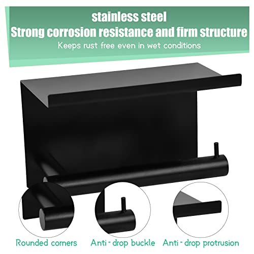 Dokpav Toilet Roll Holder, 3M Self Adhesive Drilling Paper Holder, Black Toilet Paper Holder With Storage Shelf, Stainless Steel Wall Mounted Toilet Roll Holder For Bathroom, Washroom, Kitchen #TOP2