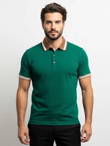 Image of Veirdo Pure Cotton Half Sleeves Regular Fit Plain Solid Classic Polo Colored Collar T-Shirt for Men (Colors: Olive, Black & White)