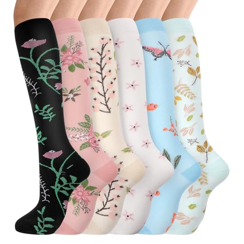 Zuimei 6 Pairs Compression Socks for Women Men 15-20 mmHg, Circulation Support Flight