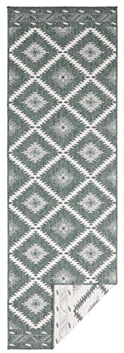 NORTHRUGS In- und Outdoor Teppich Malibu 200x290cm - Wendeteppich Wetterfest Modern Geometrisches Muster Läufer für Balkon Terrasse Garten Wintergarten Wohnzimmerteppich Wasserfest in Grün Creme