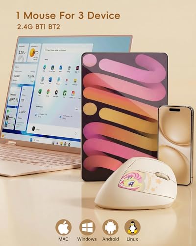 Image of My Little Pony Ergonomic Vertical Mouse, VM01 Dual-Mode (2.4GHz /Bluetooth) Wireless Silent Mouse with LED Battery Indicator, 6 Buttons Silent Clicking Mouse for Wrist Comfort, PC, Laptop, Mac(Cream)