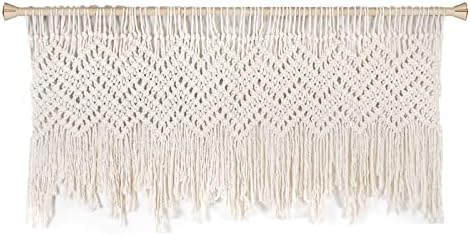POFEIKTS Boho Macrame Valance Curtain for Kichen Farmhouse Window Valance with Bead Short Doorway Curtains Valance Wall Hanging Treatments 47x22Inch for Bedroom Livingroom Kitchen Bathroom Wall Decor