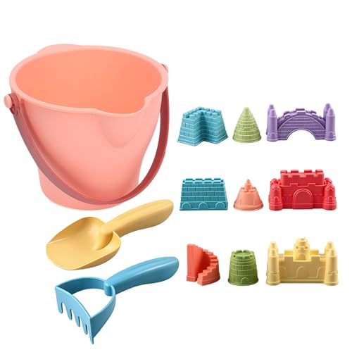 VUCATIN Beach Toys Set 12PCS Sand Building Model Kits with 1 Bucket Pail 1 Shovel 9 Sand Molds for Boys Girls Seaside Sandcastle Toys (pink)