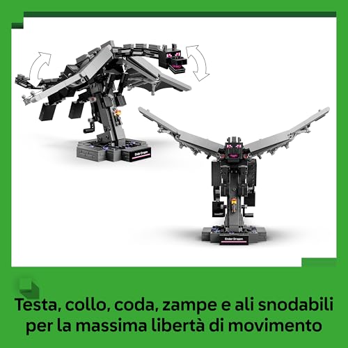 Minecraft Drago dell'End - Giocattolo Interattivo con Ali Mobili e Supporto a Forma di Portale d'Uscita - Decorazione Cameretta - Regalo per Gamer - Lego - Immagine 2