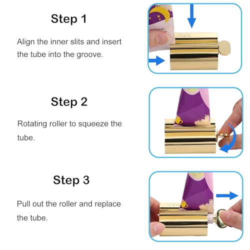 UDQYQ Tubenquetscher Tubenpresse,3-er Pack Zahnpasta Squeezer Edelstahl Sparen Zahnpasta total Squeeze Out leere Rohre, Edelstahl Zahnpasta Sitzhalter mit Standfunktion. (Gold)