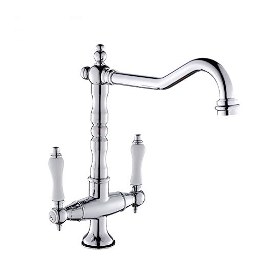 Robinet de cuisine rétro noir double levier, le confort du bec pivotant pour évier double