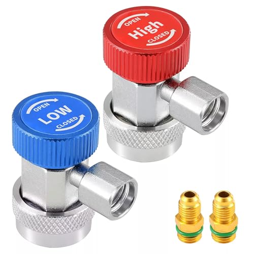R134a Quick Coupler Adapter, Adjustable R134a Adapters and AC Hose Fittings, HP and LP Connectors for R134a Car AC System Evacuation Recharging and More, 1/4