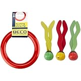 Beco Tauchring Schwimmring, Wurfring Wasserspielzeug massiv für Kinder, rot, One Size, 9607 & Intex Underwater Fun Balls Tauchbälle - 3 Stück - 3-farbig