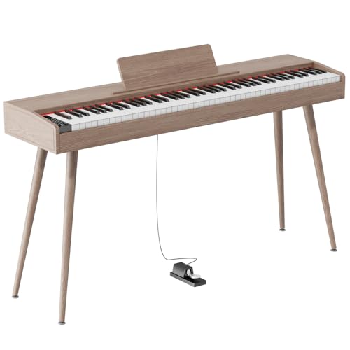 KUMENG digital Piano 88 Key Semi Weighted Keyboard,Full-size Electric Piano for Beginners,with Sheet Music Stand,Pedal,Power Adapter,Headphone Mode,USB-MIDI (Gray)