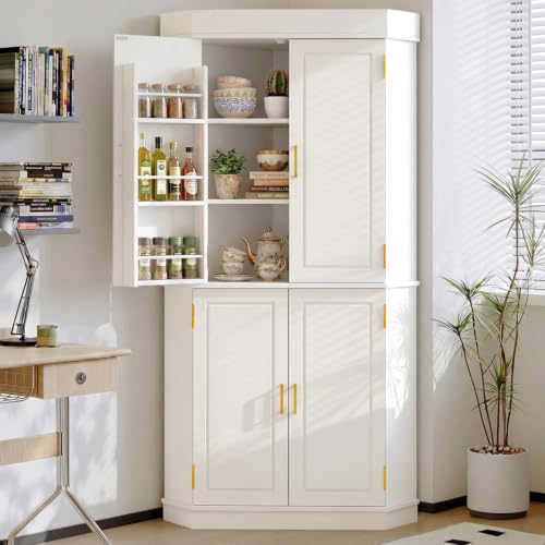 Small Space Corner Pantry Cabinet with Adjustable Shelves