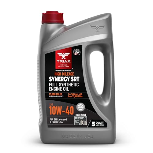 TRIAX Synergy SRT 10W-40 - Full Synthetic, Friction Modified Engine Oil - 20K Miles, API SP Licensed, 3x Wear Protection - Nano Boron and Moly Friction Modified (5-Qt)