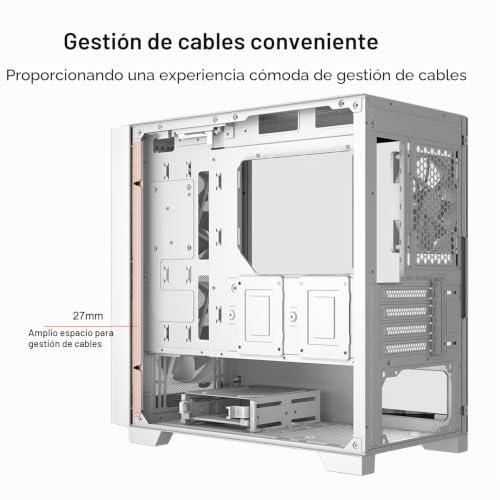 Caja de PC Gaming M-ATX PCCOOLER C3D310 blanca con panel de vidrio templado e ITX flujo de aire 4
