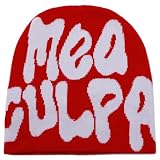 DadaFash Beanie Y2k Hat Acrylic Knit Skull Cap MEA Culpa Graphic Beanies Design Winter Warm Hats for Women Men Teenagers, Red White