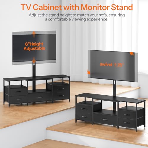 HOOBRO TV Stand with Mount and Power Outlet, for 32/45/55/60/65 inch TVs, Swivel Led Entertainment Center with Drawers, Adjustable Media Console for Living Room, Bedroom, Black BB130UDDS01 by HOOBRO - Used condition - Image 5