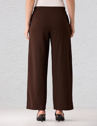 Image of Amazon Brand - Symbol Women Wide Leg Pleated Knit Crape Casual Trouser (Available in Plus Sizes)