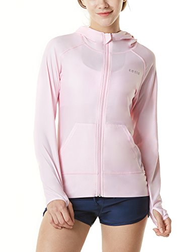 TSLA Women's UPF 50+ Full & Half Zip Front Long Sleeve Top Rashguard Swimsuit, Sun Block Zip Hoodie(fsz02) - Pink, Small