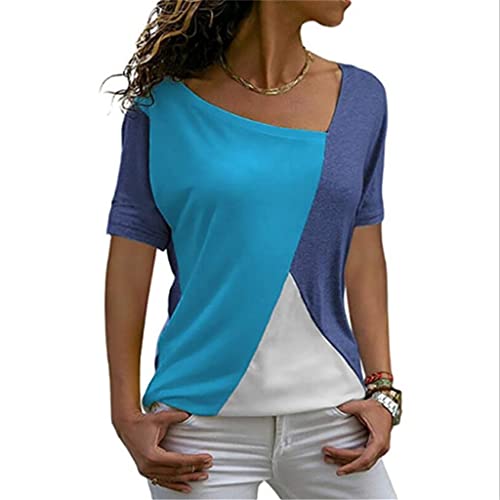 T-shirt mince d'été respirant pour femmes à effet sculptant patchwork asymétrique