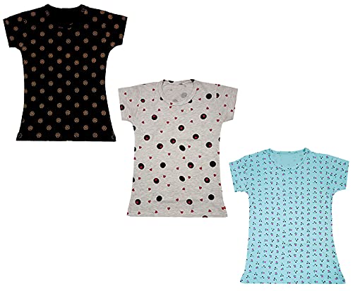 Image of indi weaves Girls Printed Cotton Half Sleeves Tshirts (Pack of 3)