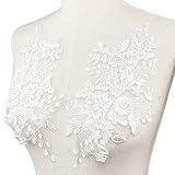 BETITETO 1 Pairs Flower Embroidery Lace Applique White Car Bone Floral Embroidered Sew on Patches fo