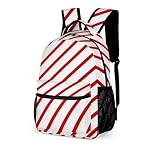 YELITAU Mochila moderna com listras arco-íris leve e grande capacidade para laptop para viagens e trabalho, Listras vermelhas brancas de Natal, 12.6'L x 5.9'W x 16.2'H