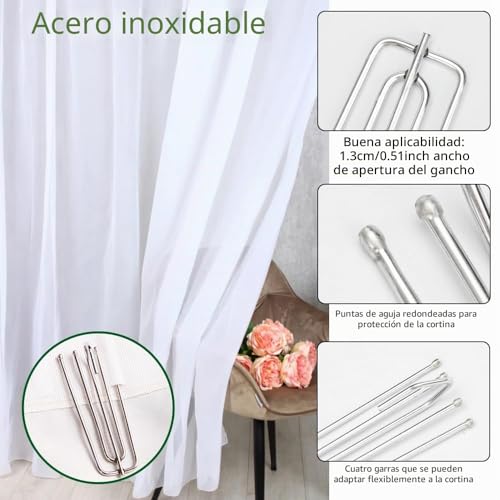 Miniatura 3 de 50 Piezas Ganchos Para Cortinas De Acero Inoxidable,Ganchos De Metal Para Cortinas Con 4 Dientes,Ganchos Para Colgar Cortinas,Ganchos De Pliegues Para Cortina,Ganchos Cortinas Para Cortinas De Ducha