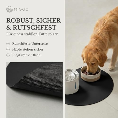 Miggo® Premium Napfunterlage [saugfähig & rutschfest] Katzen Zubehör | Napfunterlage Hund Katze Katzenmatte Futtermatte Katzen | Schuhmatte Hundenapf Unterlage für Futter, Wasser, Brunnen | Kunstleder