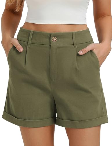Belle Poque Women's Plus Size Shorts High Waisted Wide Leg Bermuda Shorts (Army Green, 2XL)