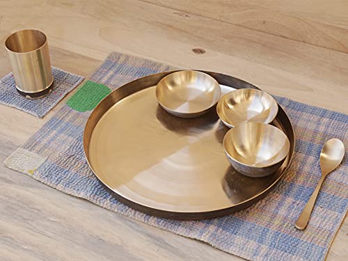 De Kulture Works Ayurveda Pure Kansa Bronze Dinner Platinum Solid Dinnerware Thali Set (Gold), 6 Pieces #TOP2