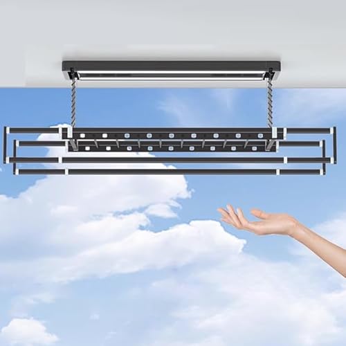 OLSKFUH Ceiling Clothes Dryer Aluminium and Steel Electric Clothes Dryer with Remote Control,Clothes Drying Rack Electrical Compact Indoor Drying Rack 35kg Load Retractable 135-2,