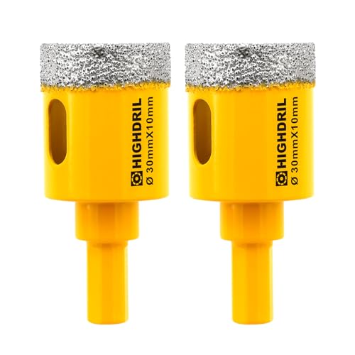 Image of HIGHDRIL 2Pcs Diamond Core Drill Bit,Diameter 30mm Vacuum Brazed Hole Saw for Concrete Granite Marble Glass Porcelain Tile Masonry Brick,Triangle shanks