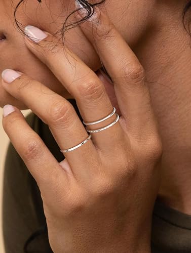 THUNARAZ 8Pcs 1mm Stainless Steel Rings for Women Men Fashion Plain Band Knuckle Stacking Midi Thumb Dainty Thin Rings Set Size 5-10 Silver Gold Tone4