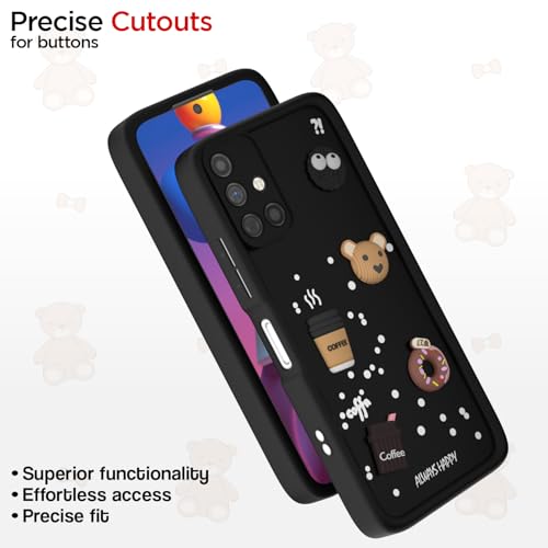 Image of Outlouders Back Cover for Samsung Galaxy M51 | 3D Cartoon Cute Fun Bear | Silicone Full Body Protection Bumper Case (Black)