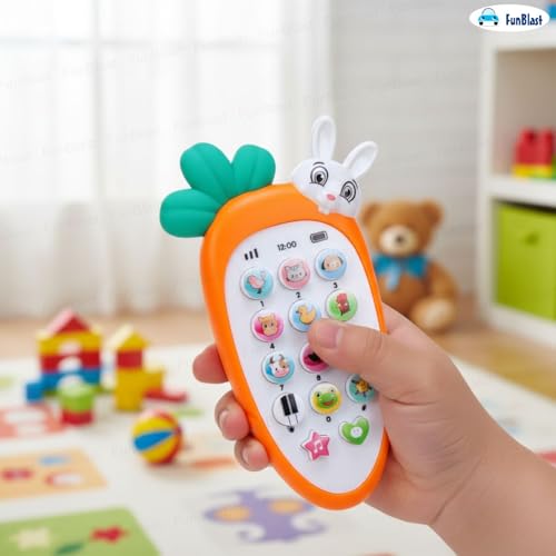 Image of FunBlast Cartoon Musical Mobile Phone for Kids, Mobile with Light & Sound Toys for Babies | Educational Toys for Kids 3+ Years /Boys /Girls-1 Unit (Radish-Orange)