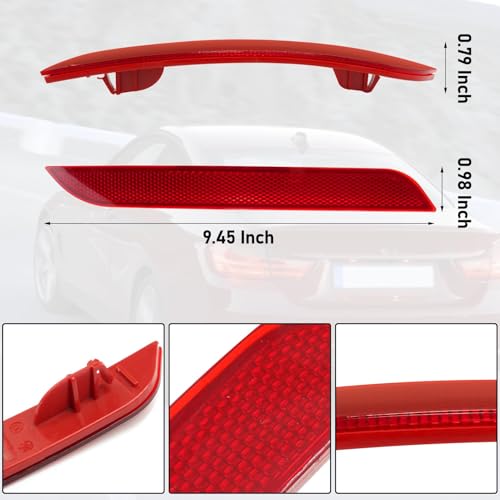 Image of Jaronx Compatible with BMW Rear Bumper Reflector for 3' F30 Sedan 2013-2015 | 4' F32 /F33 /F36 2014-2016, for BMW 63147301187 63147301188 Left /Right Rear Bumper Red Marker Tail Reflector Light Replacement