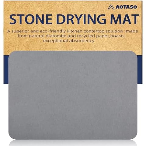 AOTASO 12x16 inch Stone Drying Mat for Kitchen Counter Gray Super Absorbent Dish Drying Mat Diatomaceous Earth Quick Dry Dish Mat（1 Pc ） Cover