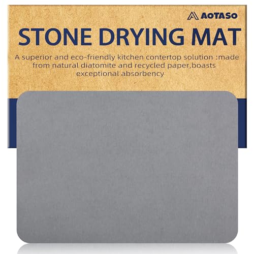 AOTASO 12x16 inch Stone Drying Mat for Kitchen Counter Gray Super Absorbent Dish Drying Mat Diatomaceous Earth Quick Dry Dish Mat（1 Pc ）