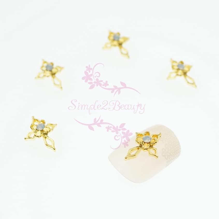 100PCS/LOT Hollow Out Flower Cross Curved Back Gold Tone 3D DIY Salon Acrylic Nail Art Alloy Charms Jewelry Manicure Decorations|Rhinestones & Decorations| -