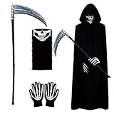 [Set de Disfraz Parca] Este disfraz de Parca incluye todo lo necesario para crear un look terrorífico: una túnica de 150 cm de largo, un par de guantes de calavera, una máscara de calavera detallada y una guadaña fantasmal desmontable. Crea fácilmente una atmósfera escalofriante.